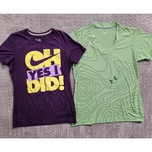 Under Armour HeatGear Womens Large Shirt Nike Slim Fit Oh Yes I Did‎ Purple